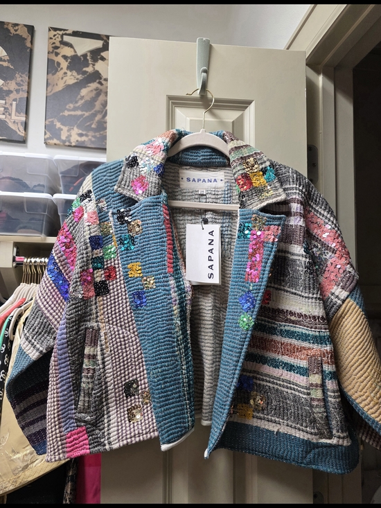 sapana dream Jackets & Blazers - Vintage Sapana Dream Multicolor Quilted Sequin Jacket
